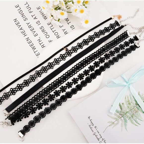 Elegant 6-Piece Black Choker Necklace Set for Women - Adjustable & Versatile - Picture 5 of 7